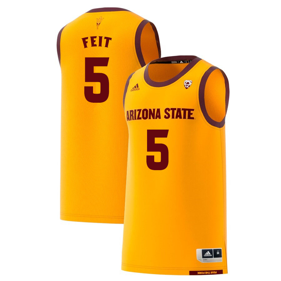 Men #5 Kyle Feit Arizona State Sun Devils College Basketball Jerseys Sale-Gold - Click Image to Close